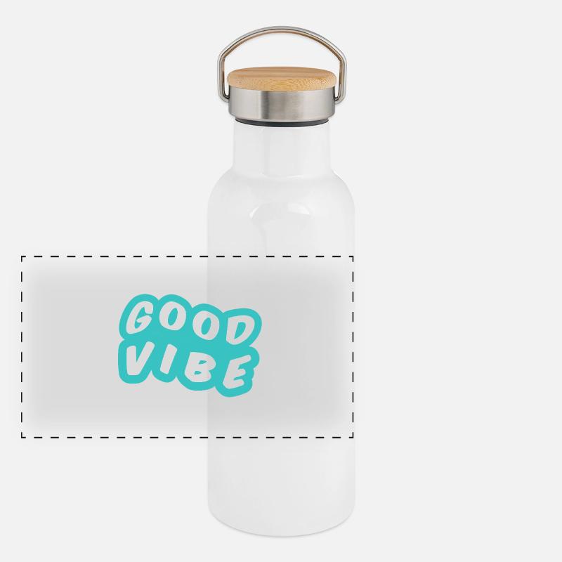 Bonne Vibe Turquoise Gourde isotherme avec bouchon en bambou