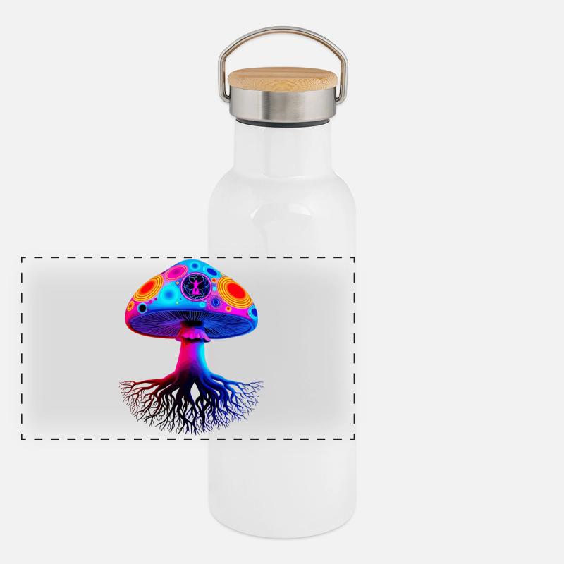 Psychedelischer Pilz Panorama Thermosflasche mit Bambusdeckel