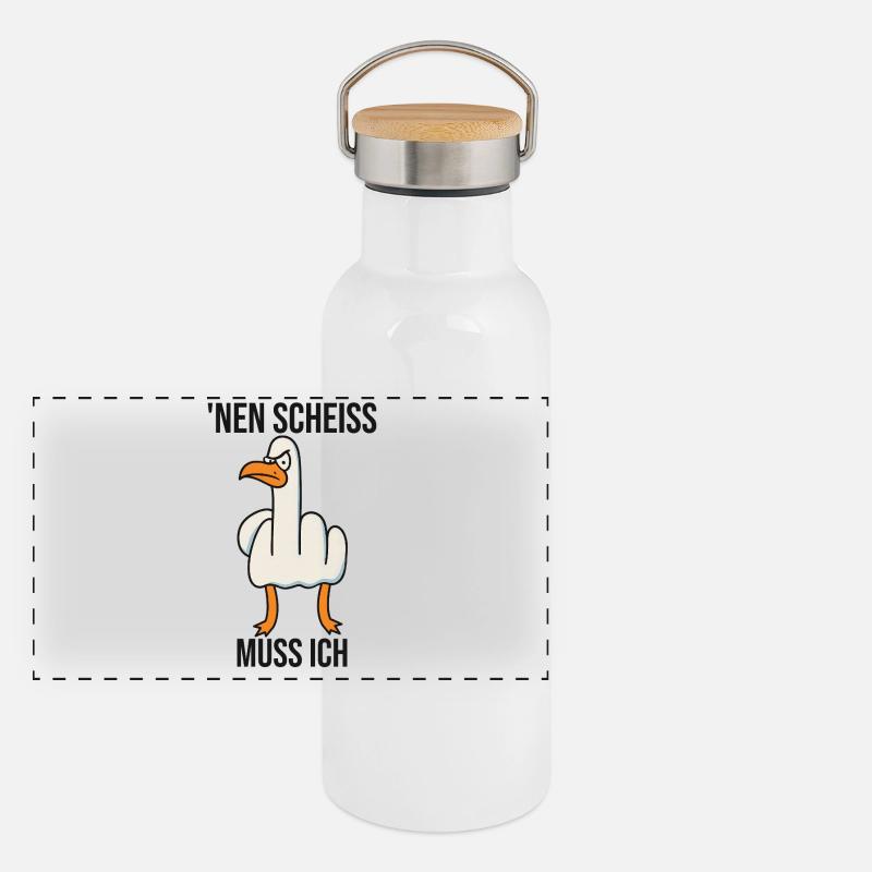 Nen Scheiss muss ich frecher Spruch Mittelfinger Panorama Thermosflasche mit Bambusdeckel