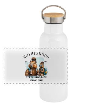 Des mamans fortes élèvent des filles fortes - Gourde isotherme avec bouchon en bambou - blanc - Devant