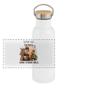 Des mamans fortes élèvent des filles fortes - Gourde isotherme avec bouchon en bambou - blanc - Devant