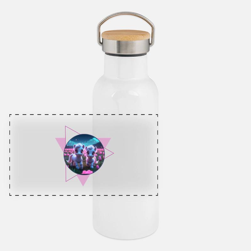Zwei süße Ponys Panorama Thermosflasche mit Bambusdeckel