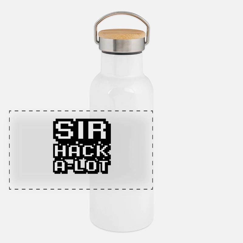 Computer hacken und Pixel-Kunst Sir Hack A Lot Panorama Thermosflasche mit Bambusdeckel