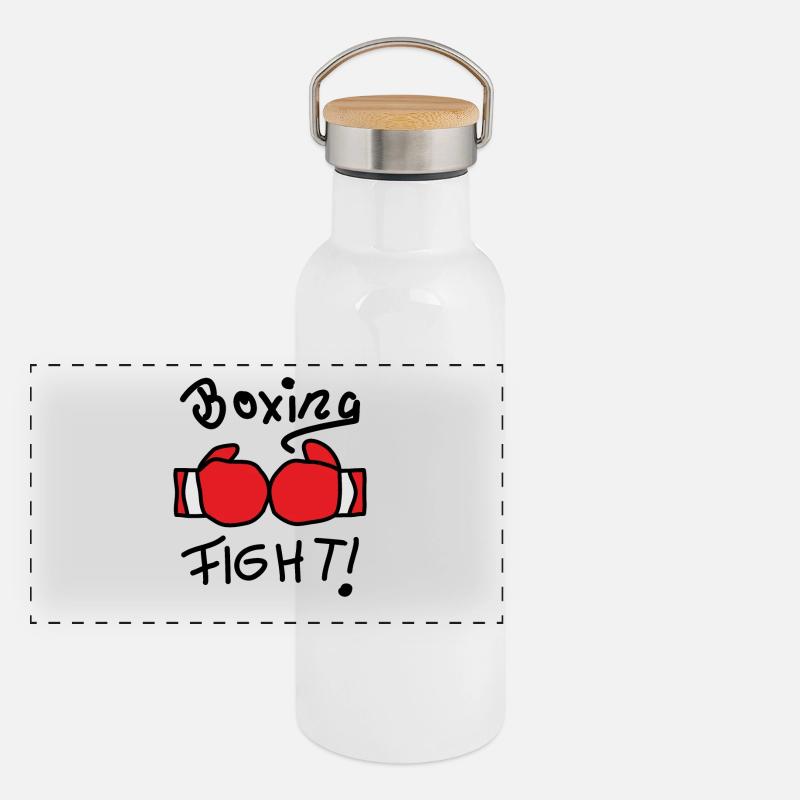 Kraft und Disziplin Boxhandschuhe Panorama Thermosflasche mit Bambusdeckel