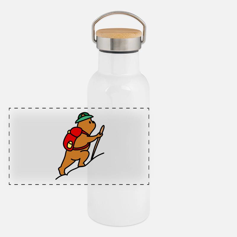 Abenteuer und Natur wandernder Bär Panorama Thermosflasche mit Bambusdeckel