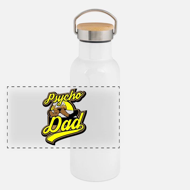 Psycho - Papa - Psycho - Dad Panorama Thermosflasche mit Bambusdeckel