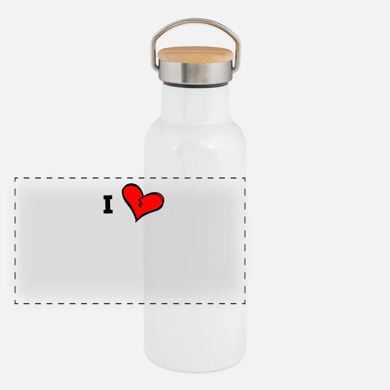 Ich liebe ...eigenen Text einfügen personalisieren Panorama Thermosflasche mit Bambusdeckel