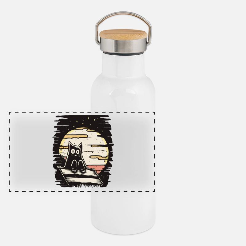 eine Katze sitzt auf dem Dach Panorama Thermosflasche mit Bambusdeckel