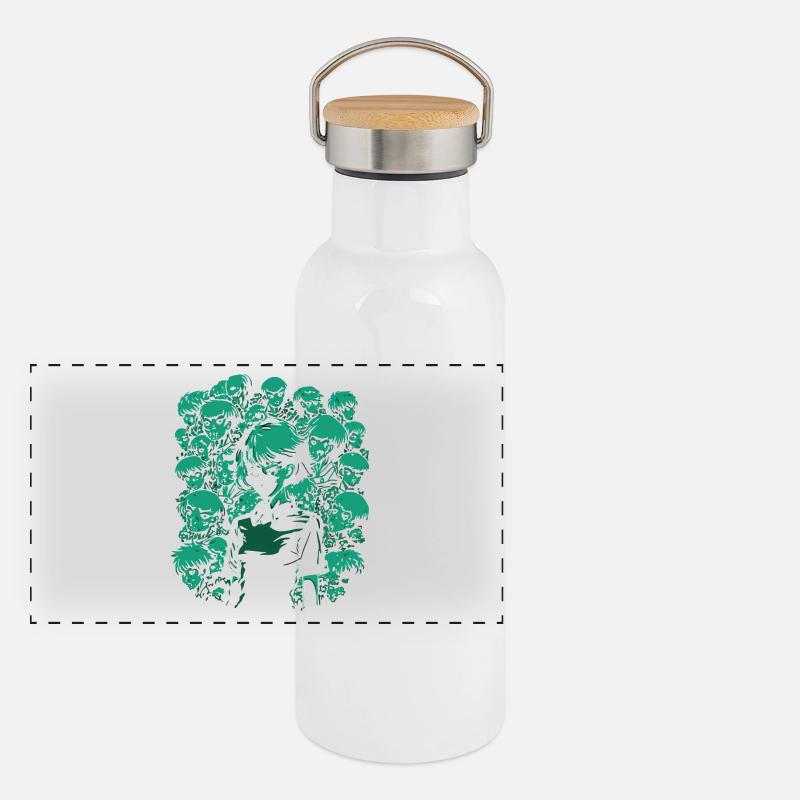 Skull, Bones and Cartoon Girl Panoramic Thermal Bottle with Bamboo Lid