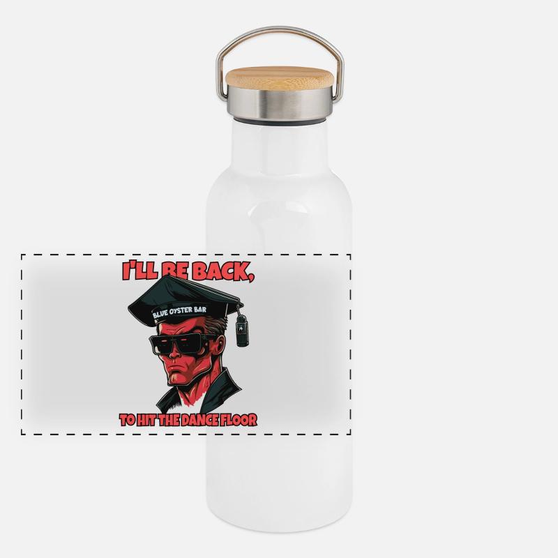 Cyborg-Roboter absolviert Abschluss Panorama Thermosflasche mit Bambusdeckel