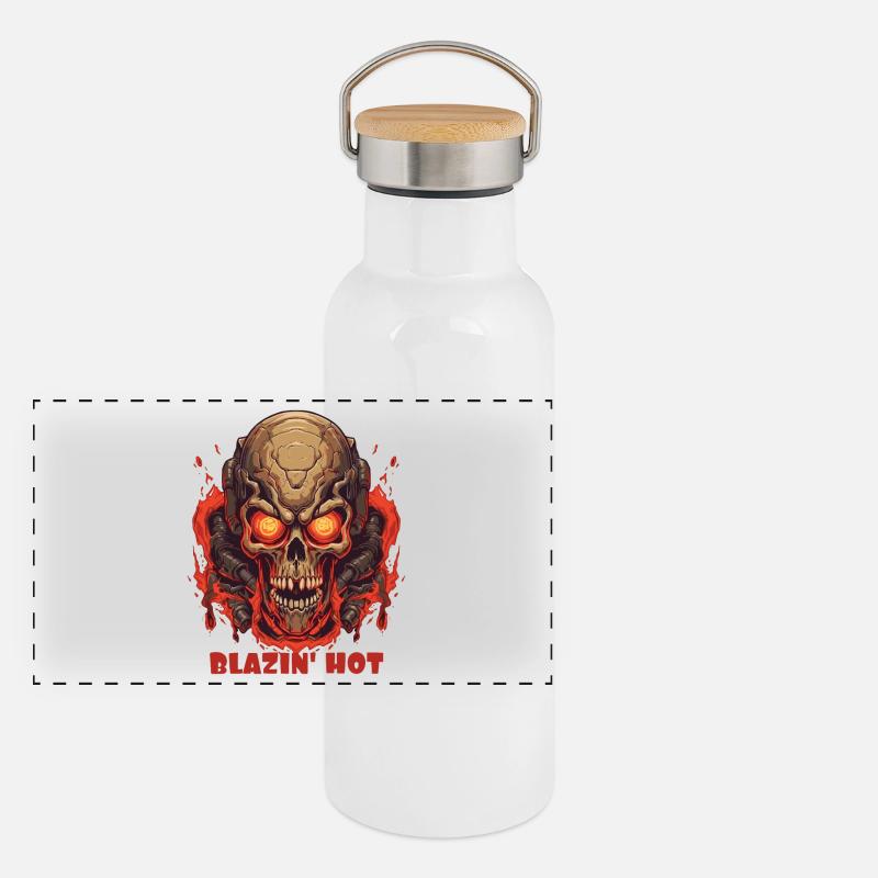 Flaming Hot Fire Skull Skull Panoramic Thermal Bottle with Bamboo Lid