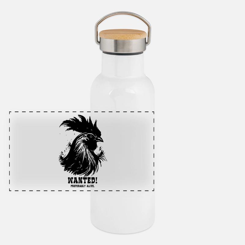 Wanted: Prefers lively funny rooster Panoramic Thermal Bottle with Bamboo Lid