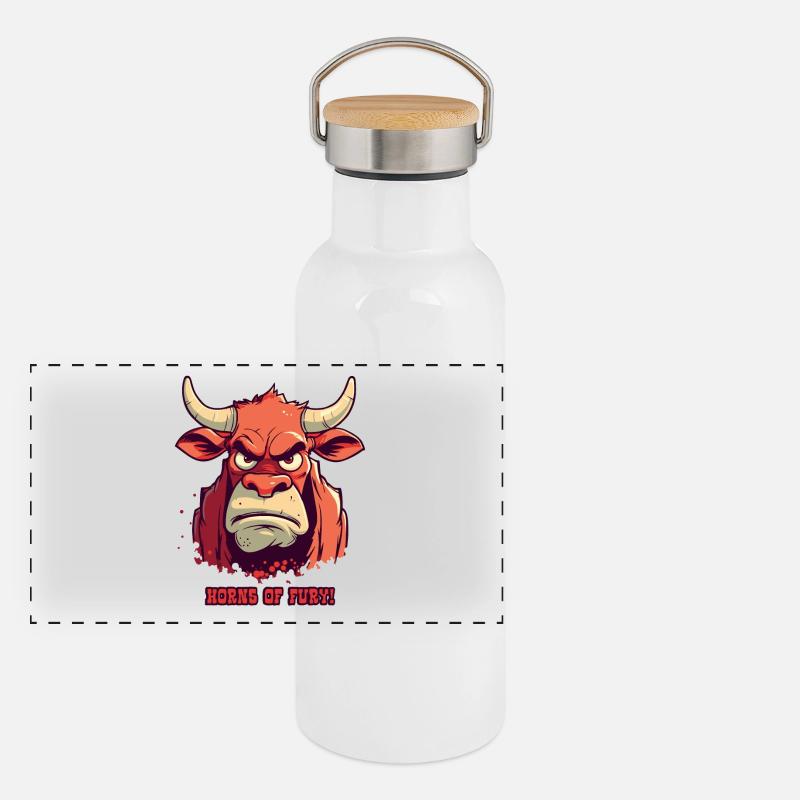 Cornes de colère: Vache taureau de ferme Gourde isotherme avec bouchon en bambou