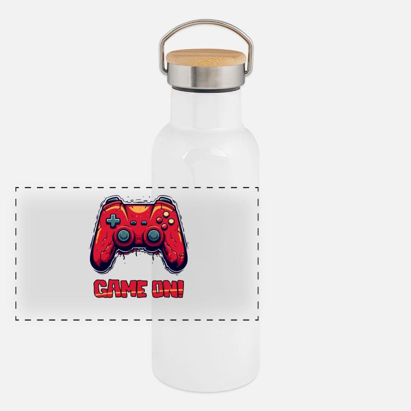 Parodie Robuster Gaming Controller, game on Panorama Thermosflasche mit Bambusdeckel