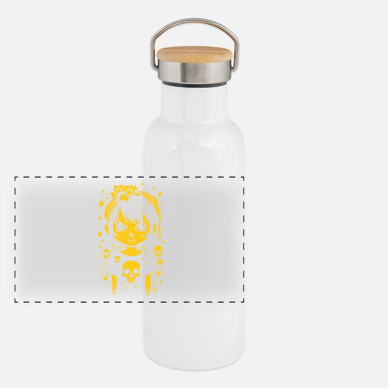 Mignonne fille d’anime en colère Gourde isotherme avec bouchon en bambou