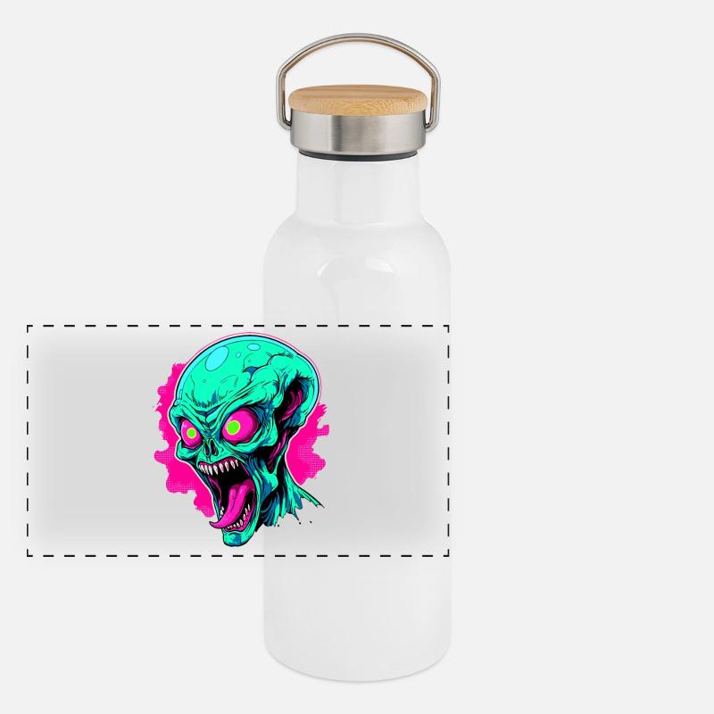 Angry Alien Invasion Panoramic Thermal Bottle with Bamboo Lid