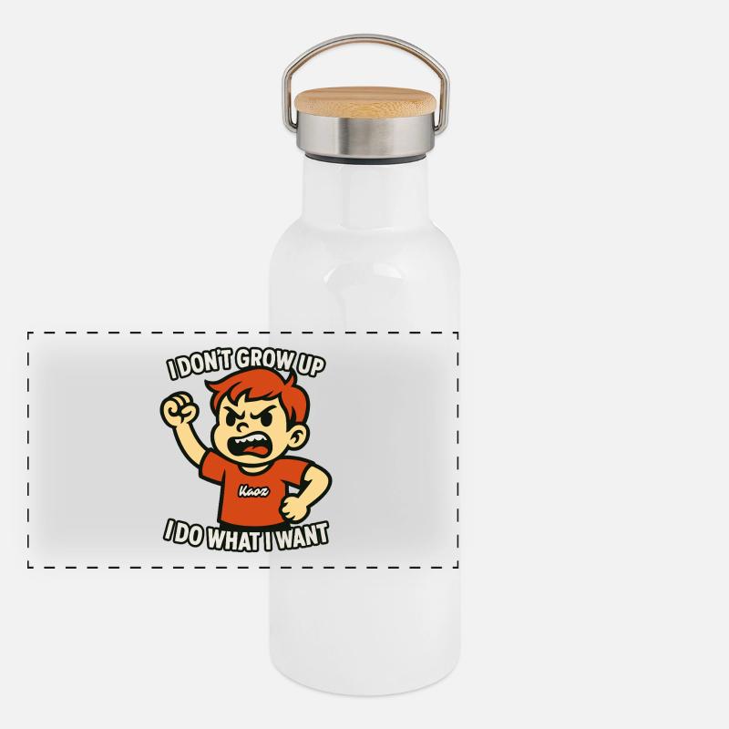 Ich werde nicht erwachsen. Ich mach, was ich will. Panorama Thermosflasche mit Bambusdeckel