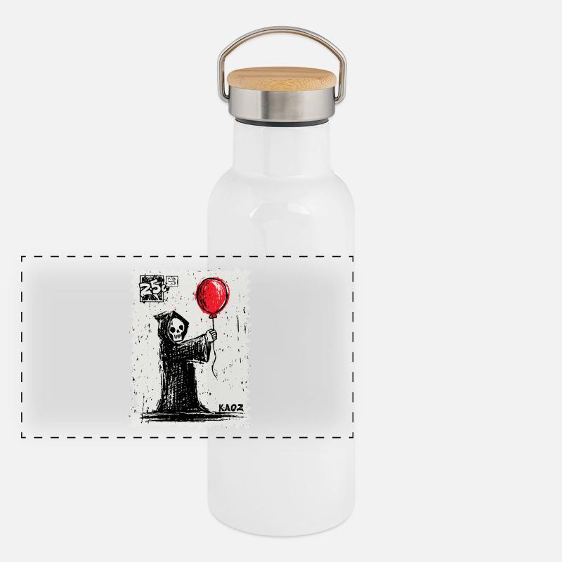 Timbre-poste design Grim Reaper avec ballon rouge Gourde isotherme avec bouchon en bambou