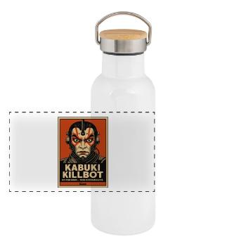 Kabuki Killbot – Theater trifft Sci-Fi - Panorama Thermosflasche mit Bambusdeckel - Weiß - Vorne