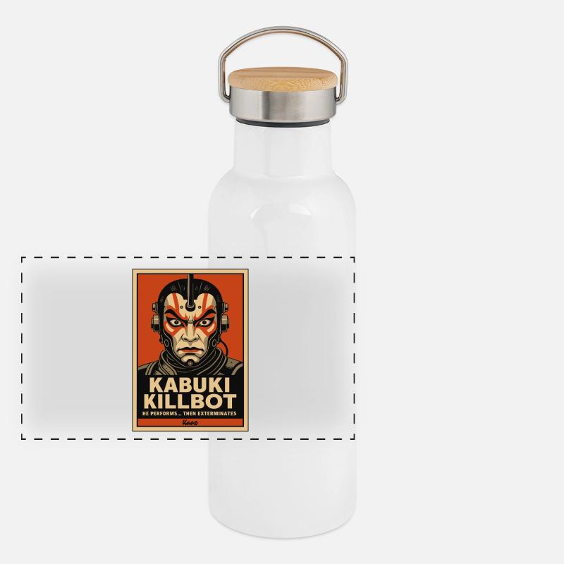 Kabuki Killbot – Theater trifft Sci-Fi Panorama Thermosflasche mit Bambusdeckel