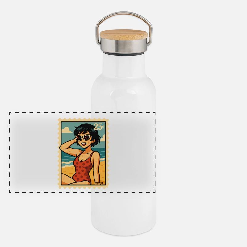 Summer Sun Garland Retro Postage Stamp Panoramic Thermal Bottle with Bamboo Lid