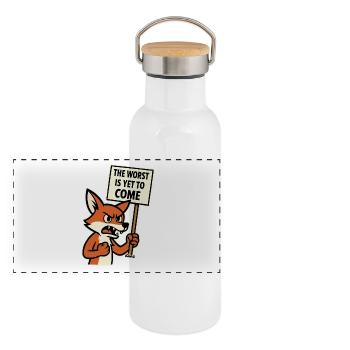 Wütender Fuchs protestiert und warnt - Panorama Thermosflasche mit Bambusdeckel - Weiß - Vorne