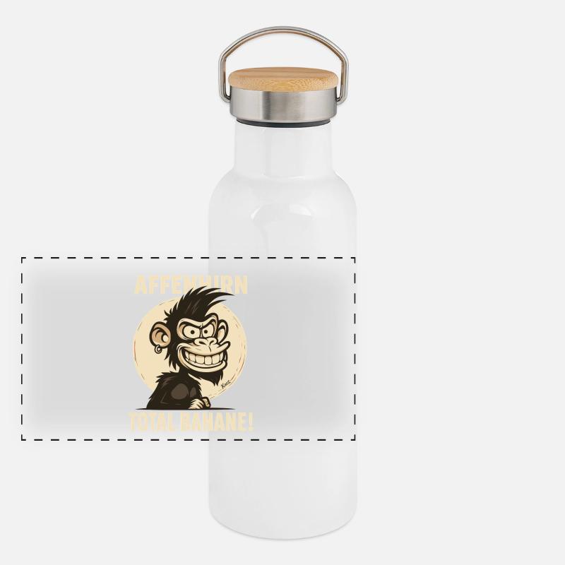 Monkey Brain - Singe de dessin animé de banane totale Gourde isotherme avec bouchon en bambou