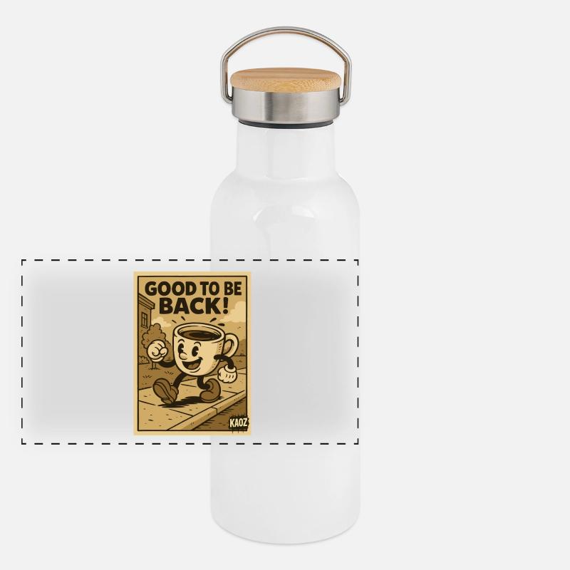 Cheerful coffee cup walks Panoramic Thermal Bottle with Bamboo Lid