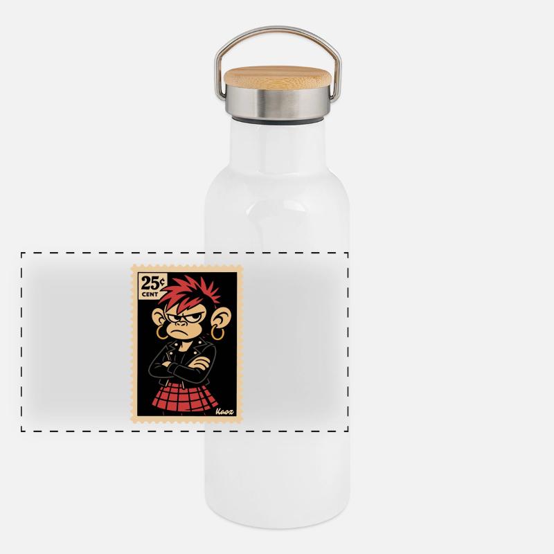 Punk Affe Mädchen im Briefmarken Look Panorama Thermosflasche mit Bambusdeckel
