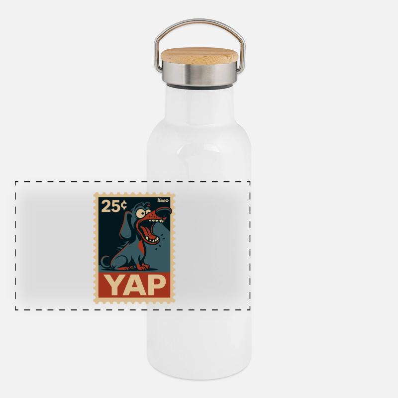 Comic-Dackel auf Briefmarke Panorama Thermosflasche mit Bambusdeckel