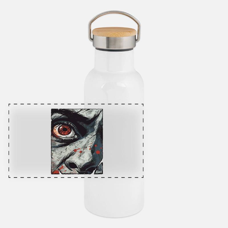 Intensives Auge im Comicstil Panorama Thermosflasche mit Bambusdeckel