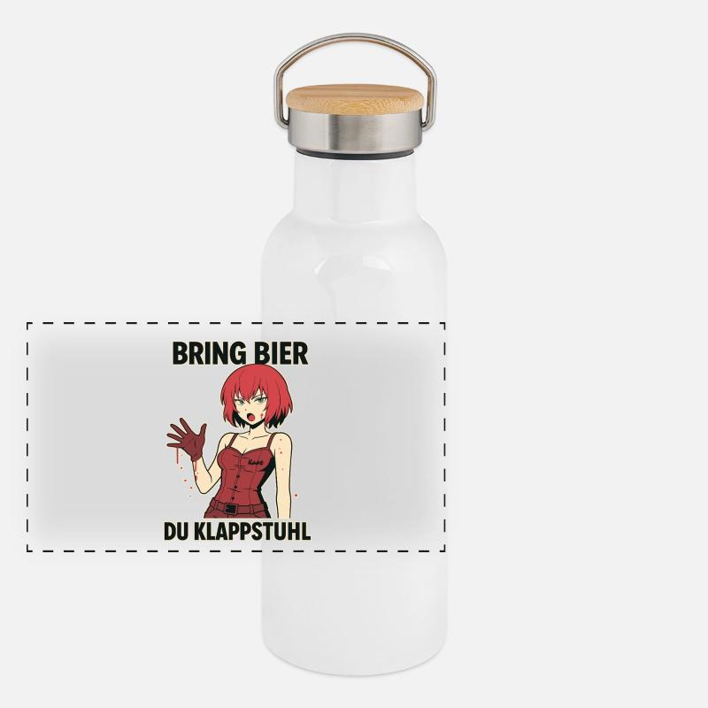 Comic Frau mit rotem Outfit und Spruch Panorama Thermosflasche mit Bambusdeckel