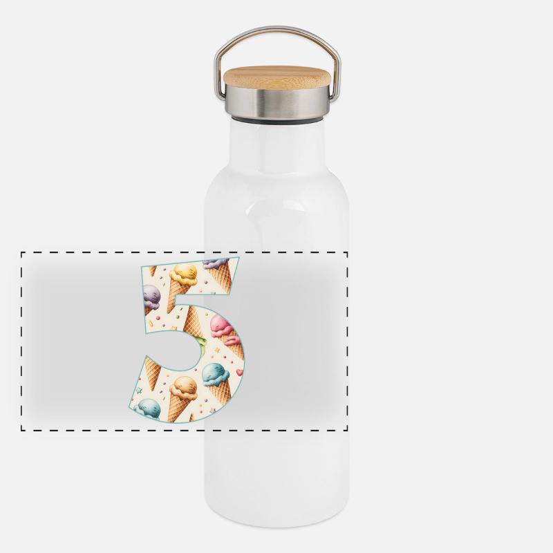 GLACE NUMÉRO 5 ANS CRÈME GLACÉE 5E ANNIVERSAIRE Gourde isotherme avec bouchon en bambou