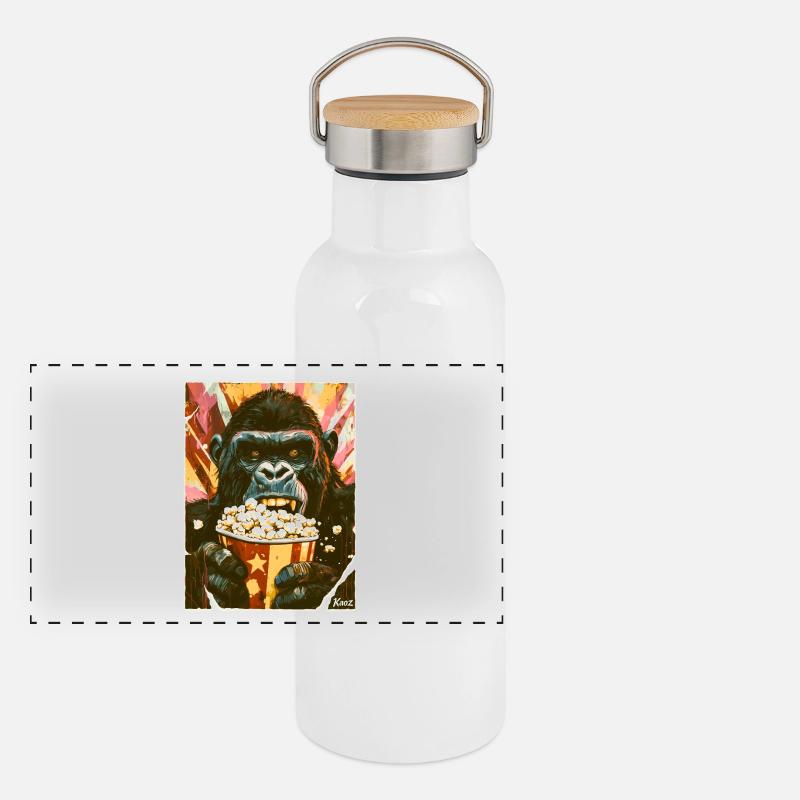 Gorilla mit Popcorn Panorama Thermosflasche mit Bambusdeckel