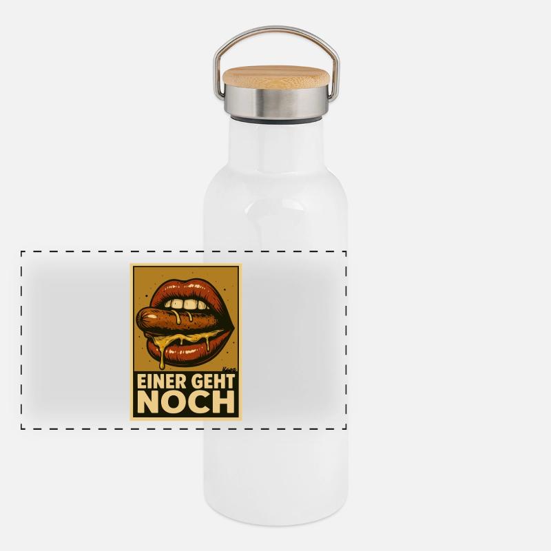 Wurst mit Soße und Spruch „Einer geht noch" Panorama Thermosflasche mit Bambusdeckel