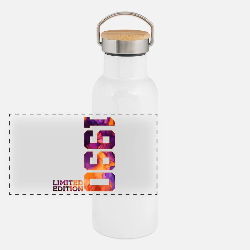 ÉDITION LIMITÉE 1990 36 ANS 36E ANNIVERSAIRE - Gourde isotherme avec bouchon en bambou - blanc