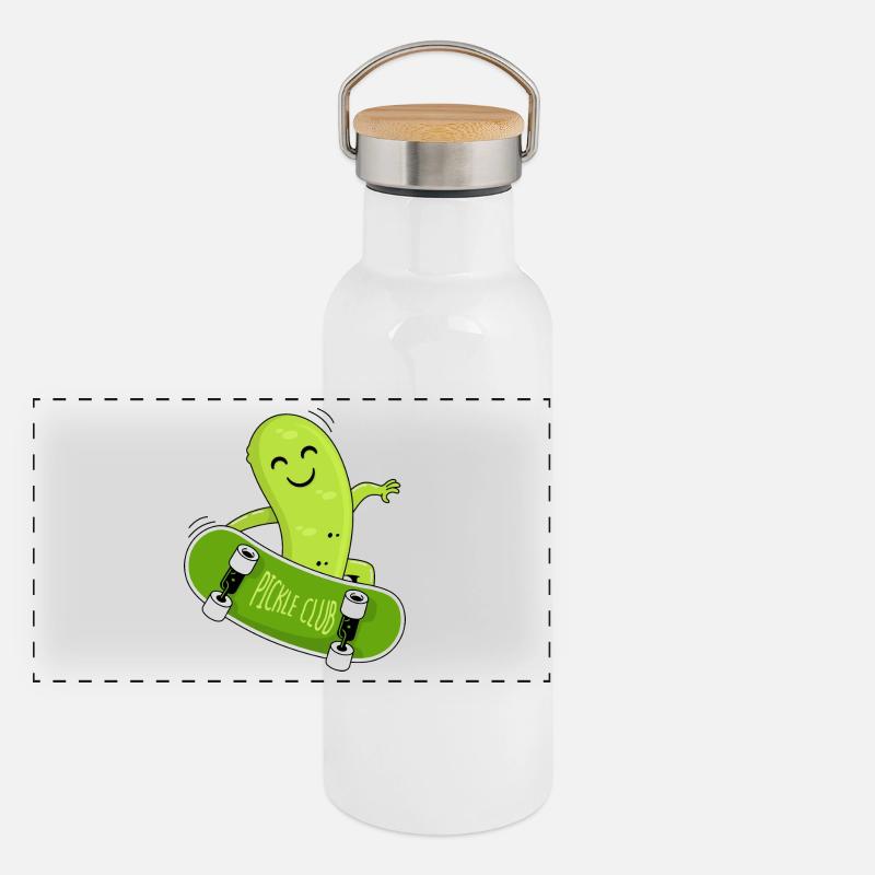 Gurke und Skateboard Panorama Thermosflasche mit Bambusdeckel