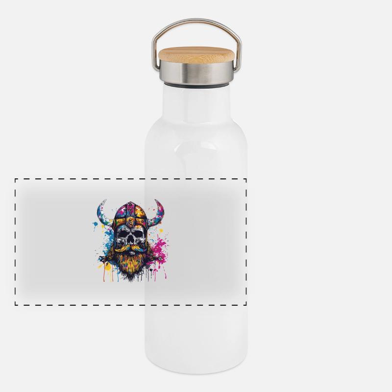 Wikinger Totenkopf Panorama Thermosflasche mit Bambusdeckel