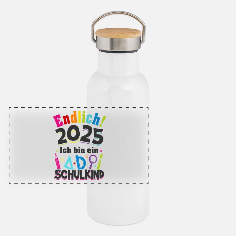 Schulkind 2025 Erstklässler Einschulung Geschenk Panorama Thermosflasche mit Bambusdeckel