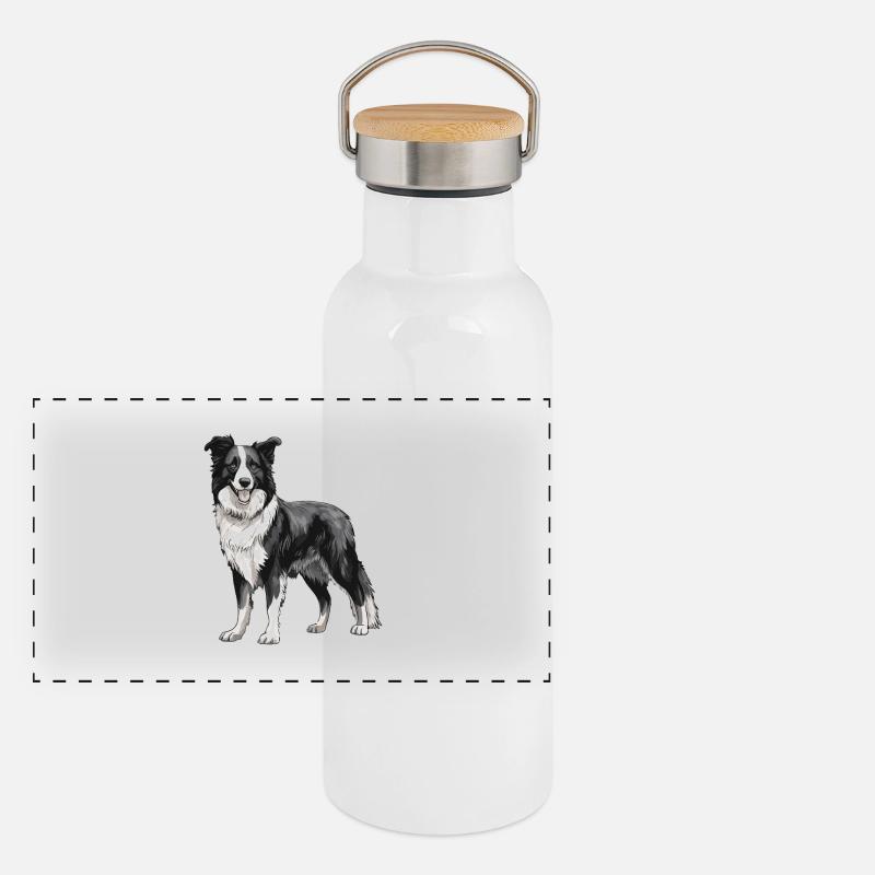 Border Collie Chien Gourde isotherme avec bouchon en bambou
