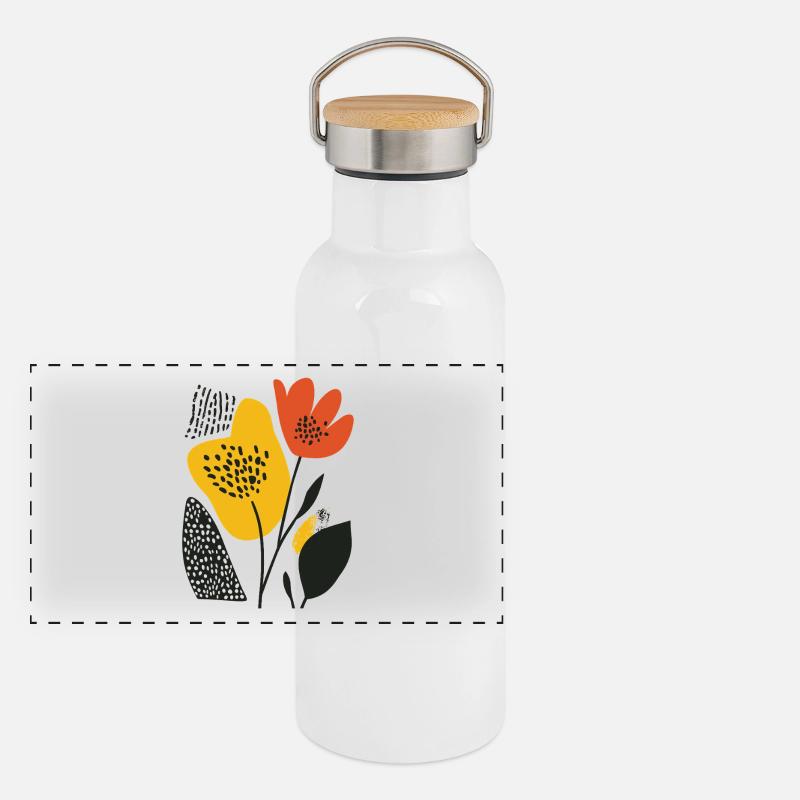 Matisse Blüte: Farbexplosion im Retro-Stil Panorama Thermosflasche mit Bambusdeckel