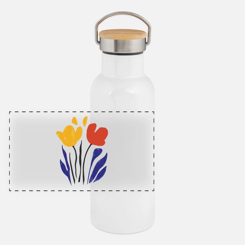 Abstrakte Blüten: Farbenspiel im Stil Matisse Panorama Thermosflasche mit Bambusdeckel