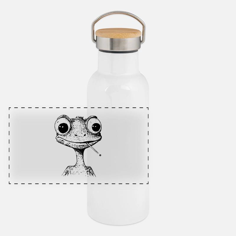 Grenouille avec d’énormes yeux et une articulation : Weed Frog Gourde isotherme avec bouchon en bambou