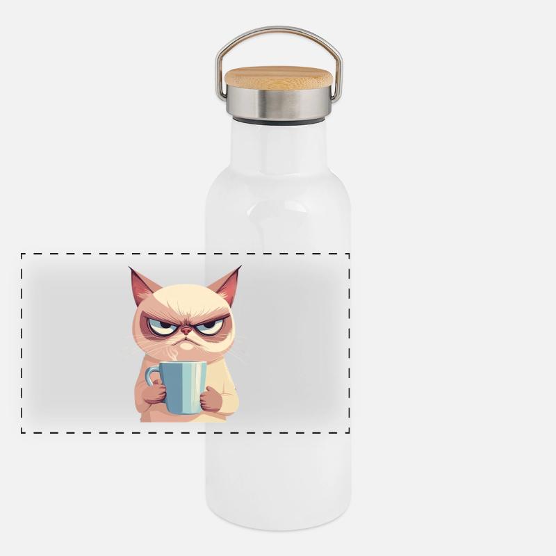 Grumpy-Stil: Grantige Katze mit Kaffee Panorama Thermosflasche mit Bambusdeckel