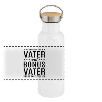 Bonus Vater Papa Stiefvater Vatertag Geschenk - Panorama Thermosflasche mit Bambusdeckel - Weiß - Vorne