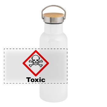 Toxique / Chimie / Symbole - Gourde isotherme avec bouchon en bambou - blanc - Devant