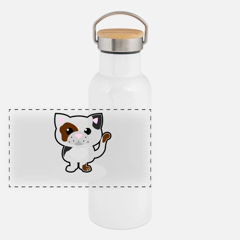 Süße Katze Panorama Thermosflasche mit Bambusdeckel