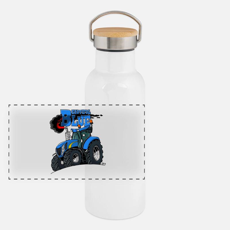 Schöne blaue Grenze Panorama Thermosflasche mit Bambusdeckel