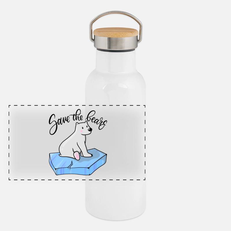 Save the bears - Rettet die Bären Panorama Thermosflasche mit Bambusdeckel