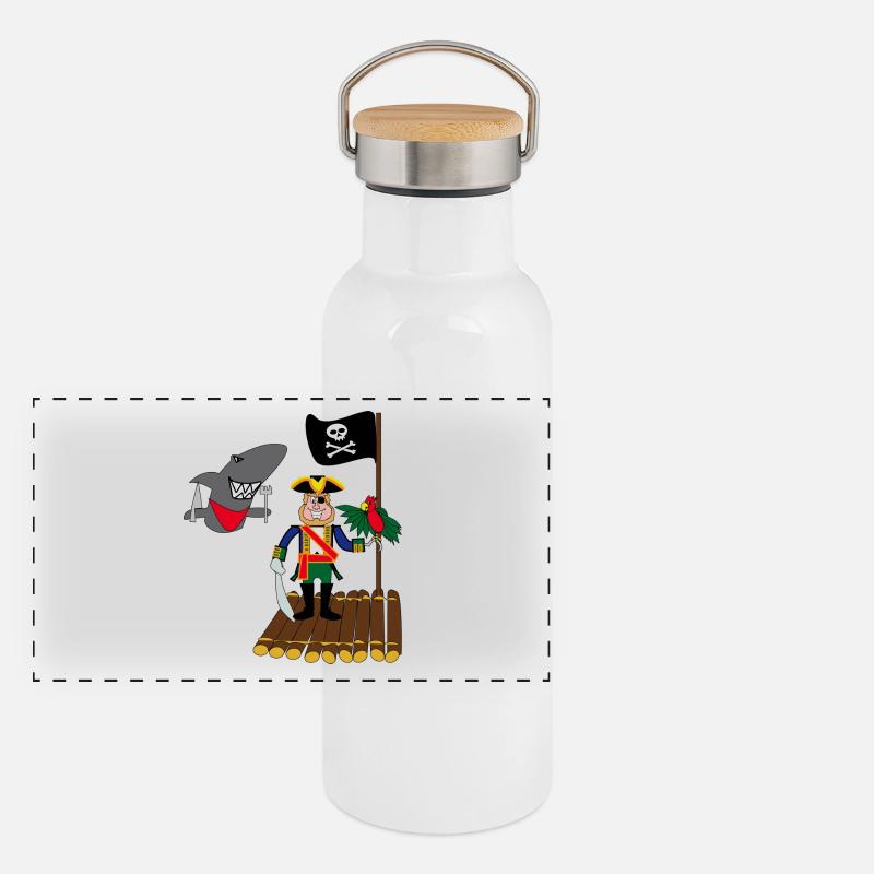 pirate parrot raft shark Panoramic Thermal Bottle with Bamboo Lid